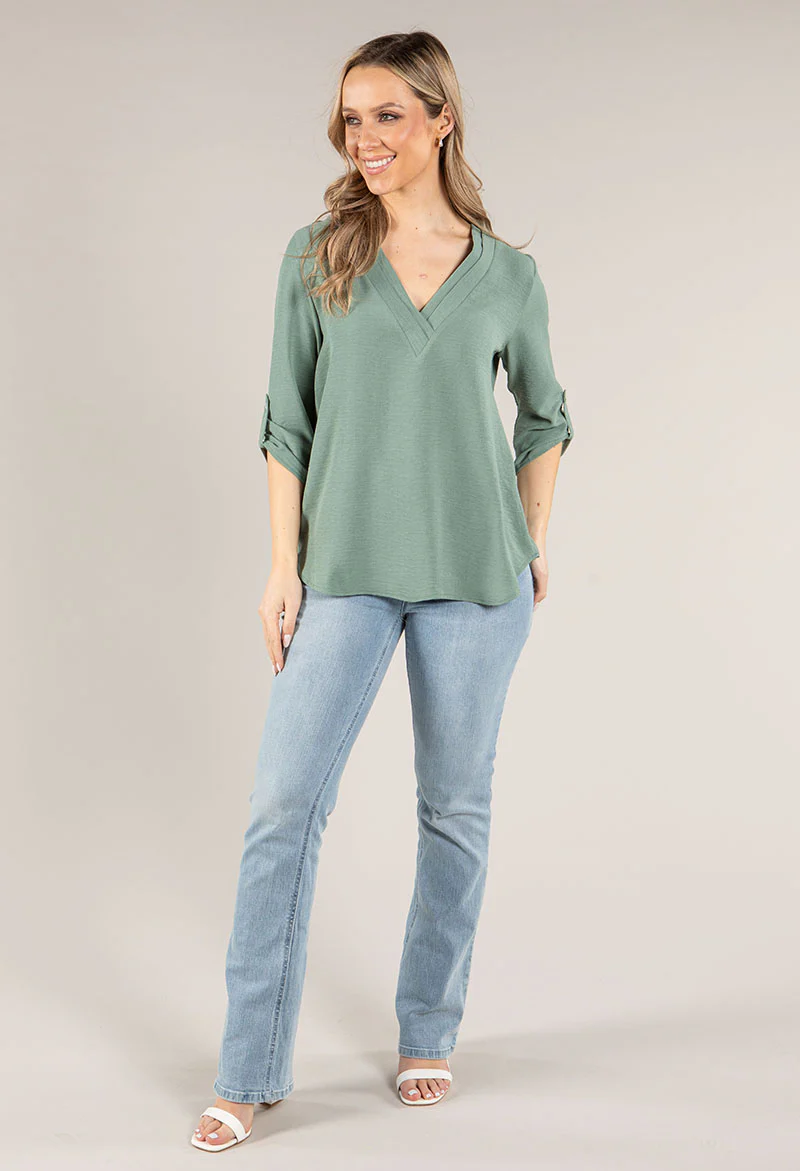 V-Neck Rolled Sleeve Top - Image 12