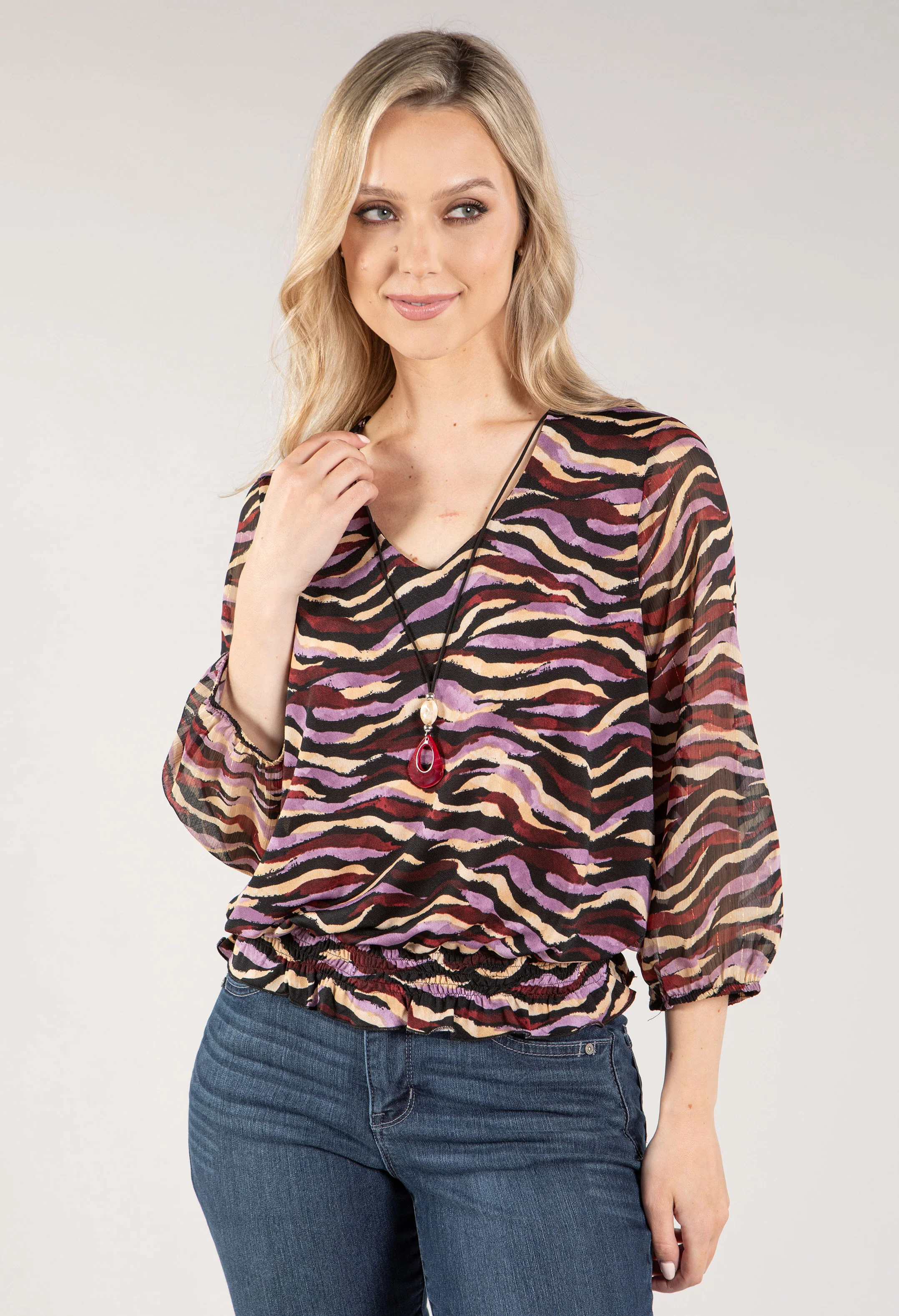 Zebra Print V Neck Top - Image 4